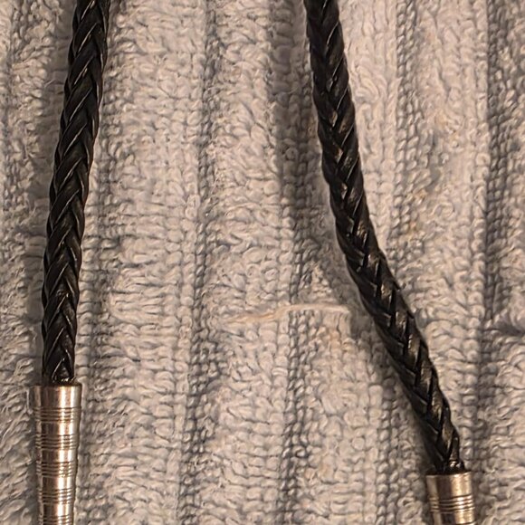 Vintage Metal Bolo Tie, Bennett, Nice Big Green Stone Design with Stripes, Nice - Picture 3 of 6